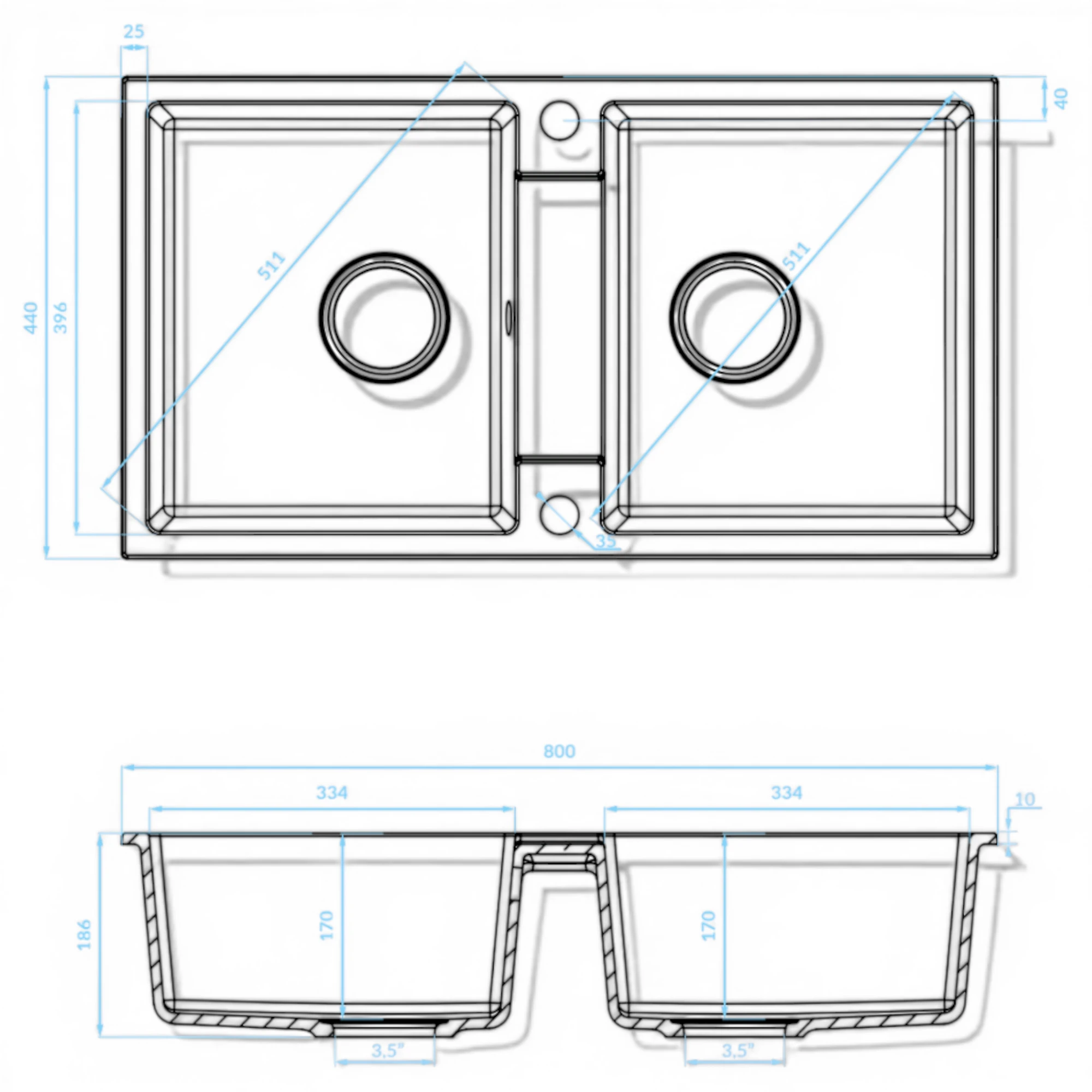 Backer NONA DUO GREY 800x440 Backer Кухонная мойка Backer NONA DUO GREY 800x440 Backer Кухонная мойка