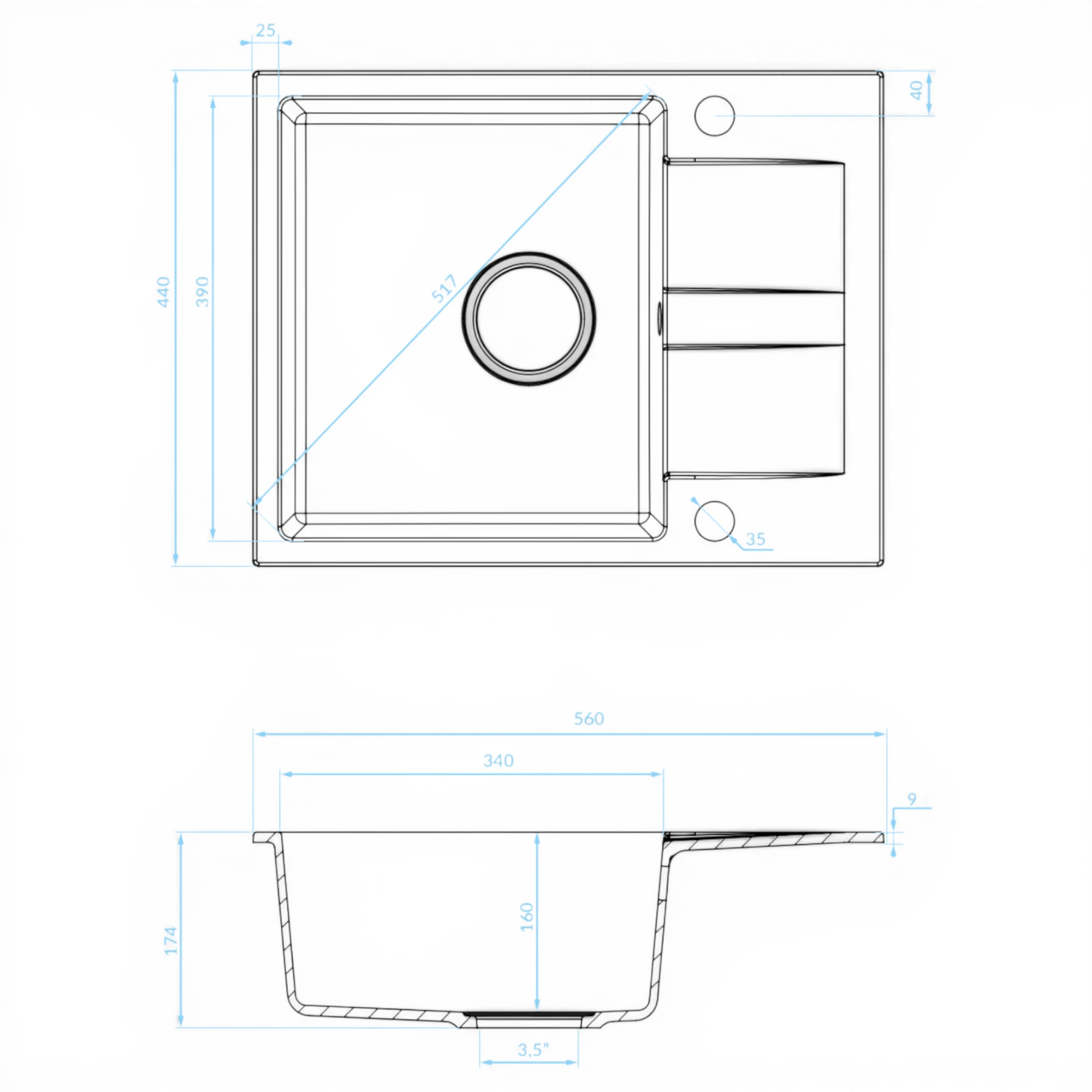 Backer NONA SOLO GREY 560x440 Backer Мойка Backer NONA SOLO GREY 560x440 Backer Мойка